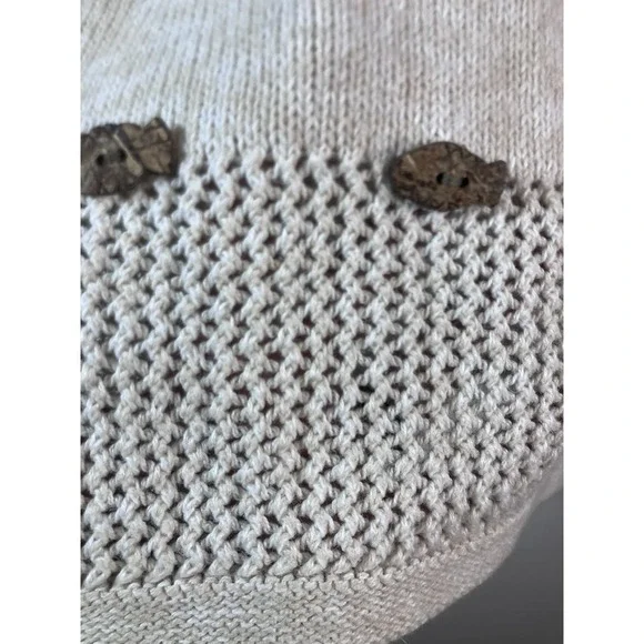 VTG Y2K Christopher & Banks Cat Sweater Women's Large Ivory Ramie Cotton - Picture 5 of 14